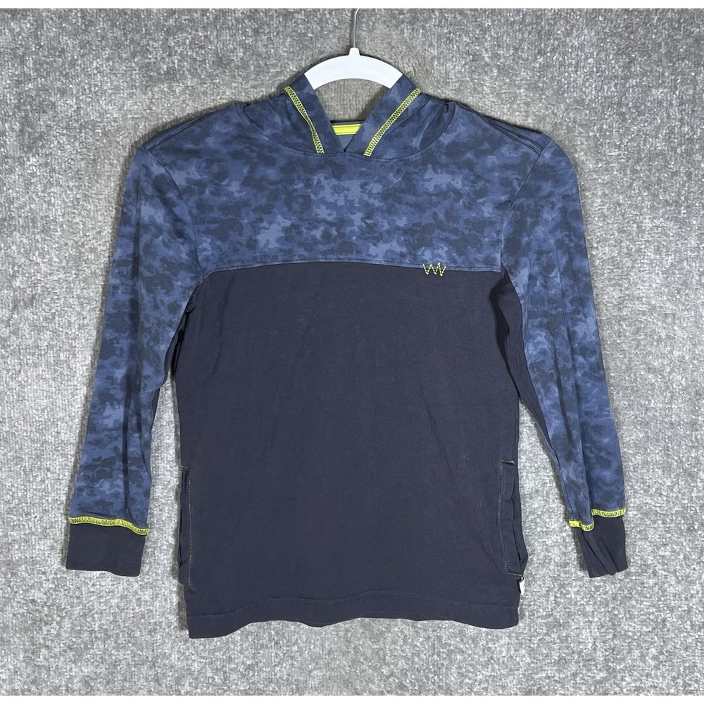 Tommy Bahama Camo Hooded Shirt Boys Size M 7/8 Blue Stretch Pockets Long Sleeve